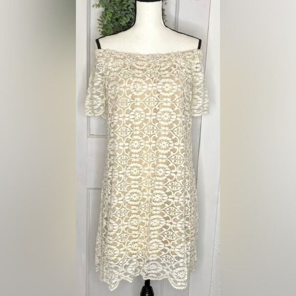 AUW ~ Cream Lace Off-the-Shoulder Dress - Size 10 - Picture 1 of 6